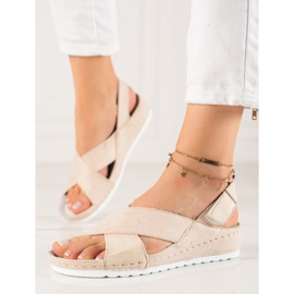 Sandales en daim avec velcro VINCEZA beige 1