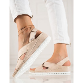 Sandales en daim avec velcro VINCEZA beige 2