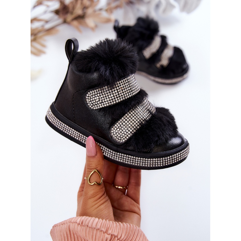 FR1 Bottes de neige en cuir chaudes noires pour enfants Leela noires 1