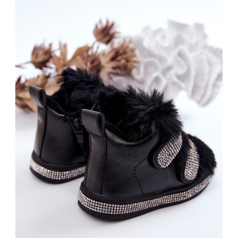 FR1 Bottes de neige en cuir chaudes noires pour enfants Leela noires 2