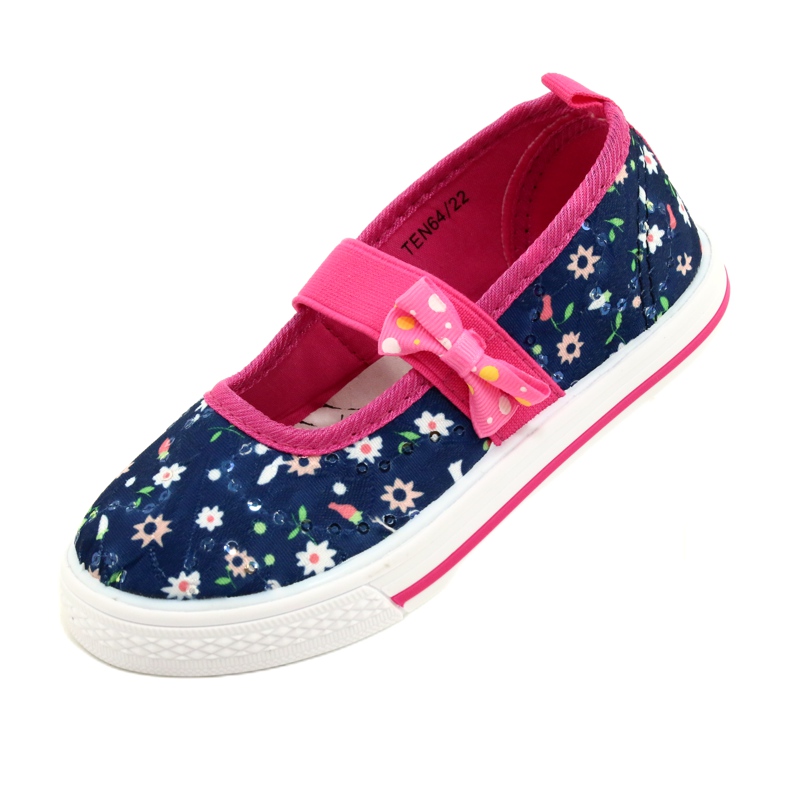 American Club Baskets de ballerines pour filles avec un arc ten64 / 22 en fleurs bleu bleu 3