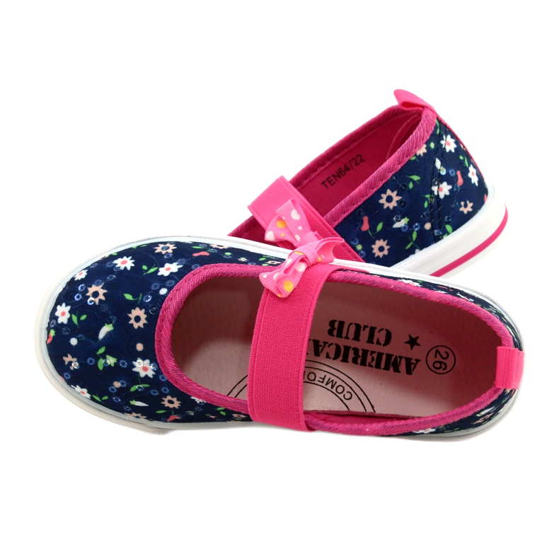 American Club Baskets de ballerines pour filles avec un arc ten64 / 22 en fleurs bleu bleu 4