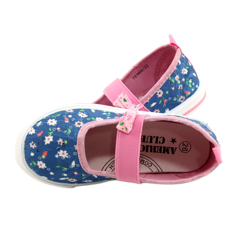 American Club Baskets des ballerines de filles avec un arc en fleurs bleu 4 American Club Baskets des ballerines de filles avec un arc en fleurs bleu 4