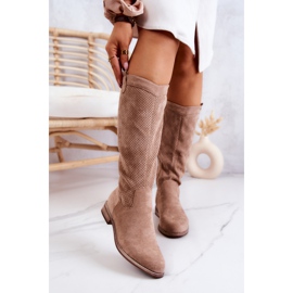 S.Barski Bottes Femme Daim Ajourées Beige Thessie 2