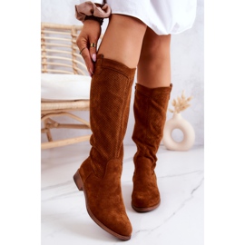 S.Barski Boots Daim Ajourées Femme Camel Thessie brun 1