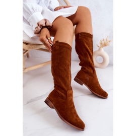 S.Barski Boots Daim Ajourées Femme Camel Thessie brun 5