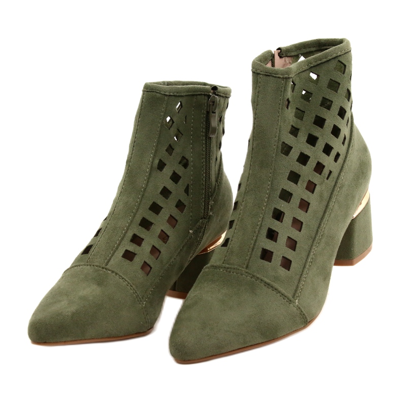 M.Daszyński Daszyński MR2168A-3 Daszyński Bottes ajourées en daim vert pour femmes 2