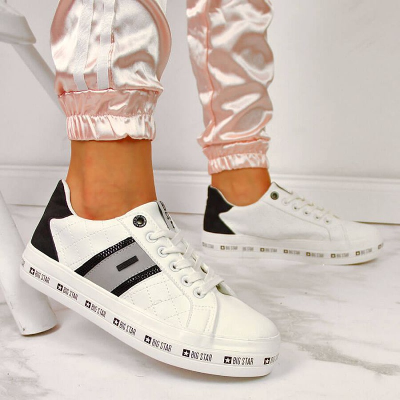 Baskets basses sur la plateforme Big Star W II274071 blanc blanche le noir gris 2