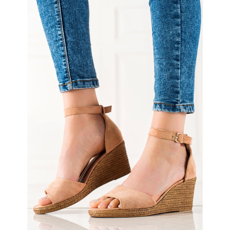 W. Potocki Sandales compensées en daim Potocki beige 1