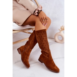 S.Barski Boots camel Darnell en daim à motif ajouré brun 4