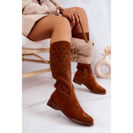 S.Barski Boots camel Darnell en daim à motif ajouré brun 3