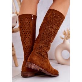 S.Barski Boots camel Darnell en daim à motif ajouré brun 5