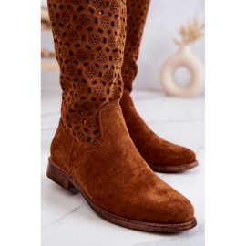 S.Barski Boots camel Darnell en daim à motif ajouré brun 7