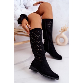 S.Barski Boots Darnell en daim noir à motif ajouré le noir 4