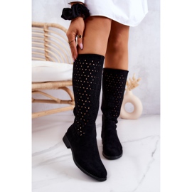 S.Barski Boots Darnell en daim noir à motif ajouré le noir 2