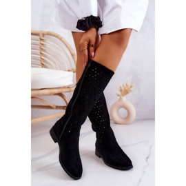 S.Barski Boots Darnell en daim noir à motif ajouré le noir 3