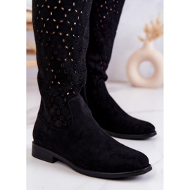 S.Barski Boots Darnell en daim noir à motif ajouré le noir 6