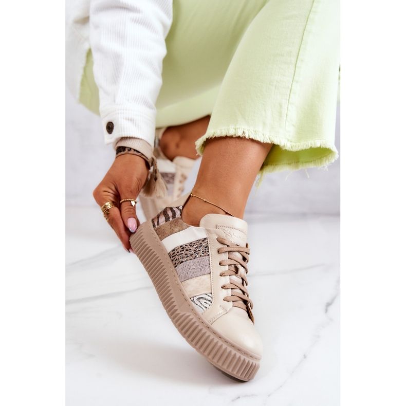 Chaussures de Sport en Cuir Sur la Plateforme Maciejka 05482-04 Beige 1