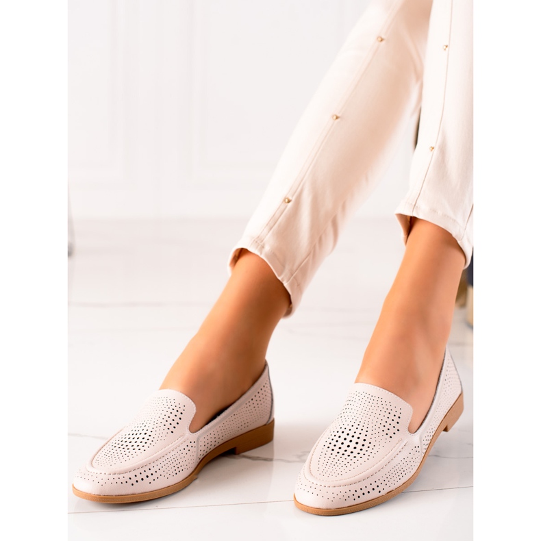 Goodin Mocassins en cuir à motif ajouré beige 1 Goodin Mocassins en cuir à motif ajouré beige 1