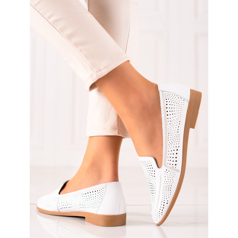 Goodin Mocassins en cuir à motif ajouré blanche 1