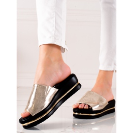 Goodin Pantoufles brillantes sur la plate-forme d'or 1 Goodin Pantoufles brillantes sur la plate-forme d'or 1