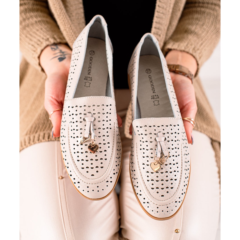 Goodin Mocassins En Cuir Avec Ornement beige 1