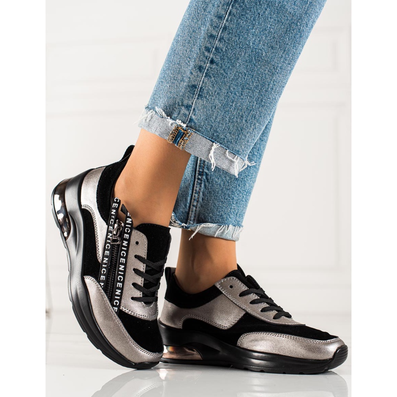 Goodin Baskets en cuir avec fermeture éclair le noir 2