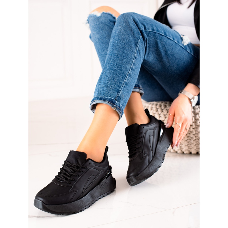 TRENDI Baskets en cuir écologique noires le noir 1