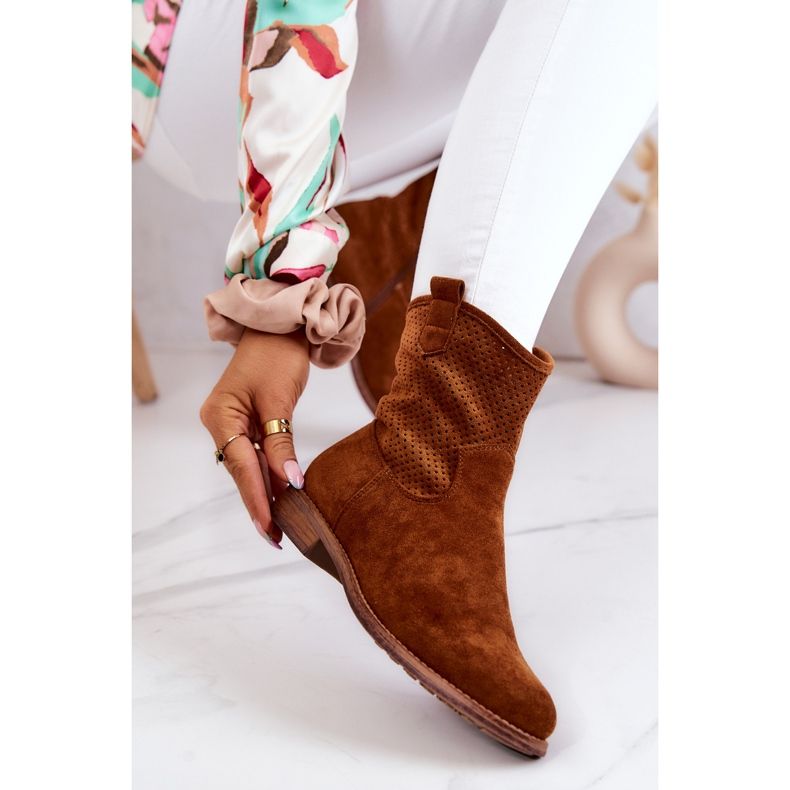 S.Barski Bottines Ajourées Femme Daim Camel Lemar brun 1