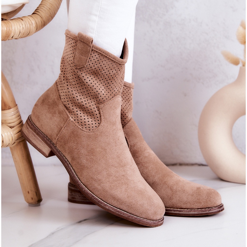 S.Barski Bottines Ajourées Femme Daim Beige Lemar 1
