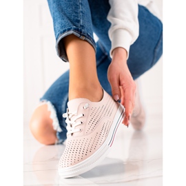 Baskets en cuir ajouré VINCEZA rose 1 Baskets en cuir ajouré VINCEZA rose 1