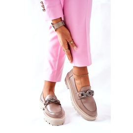 Mocassins Brogues Femme Cuir Beige Foncé Laura Messi 2383 2