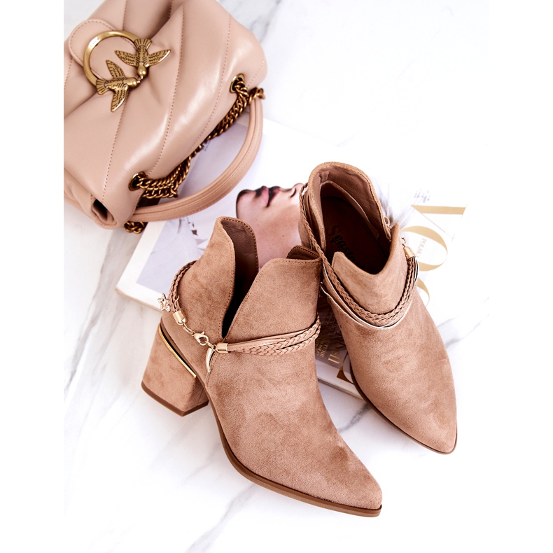 PS1 Inessa Bottes de cowboy en daim beige foncé à rayures 5