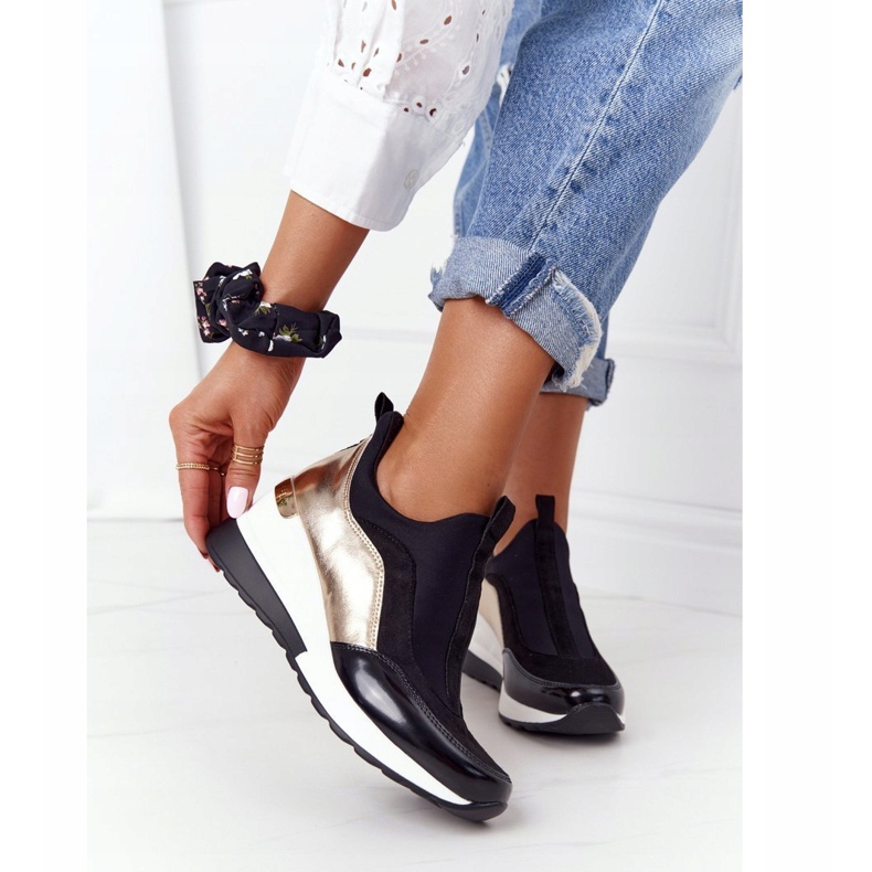 Baskets compensées Evento 21PB35-4000 noir doré 1