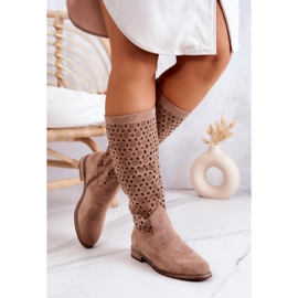 S.Barski Bottines Darnell en daim beige à motif ajouré 2