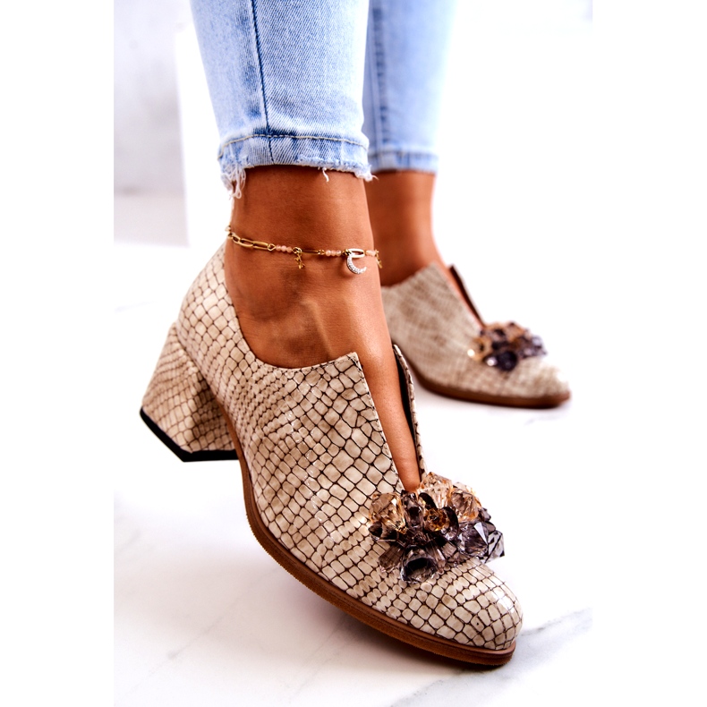 PA2 Escarpins en cuir élégants avec décoration Delaver beige 3 PA2 Escarpins en cuir élégants avec décoration Delaver beige 3