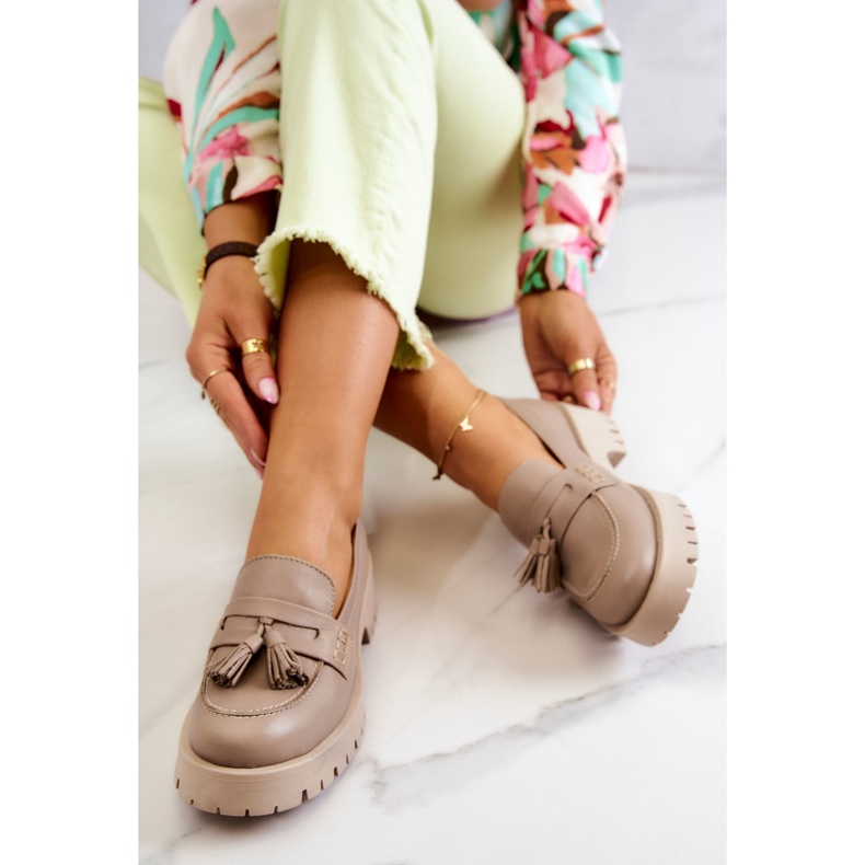 Chaussures en cuir pour femme Franges Maciejka 05497-04 Beige 1