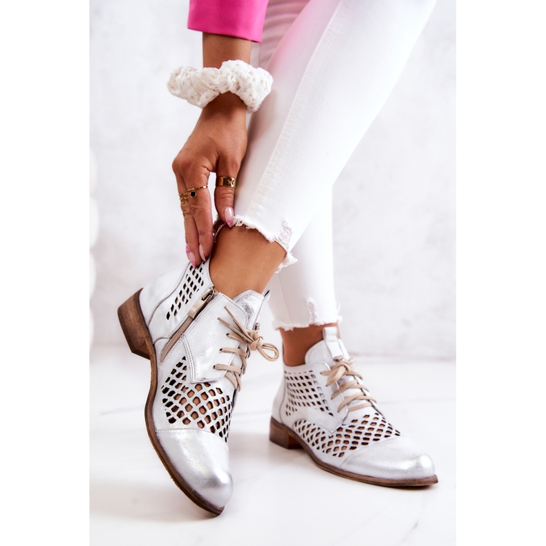 Boots Cuir Ajouré Nicole 2704/005 Blanc et Argent 2