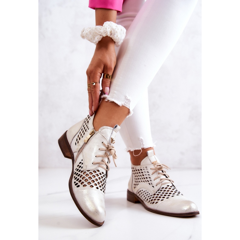 Boots Cuir Ajouré Nicole 2704/004 Blanc et Doré 2