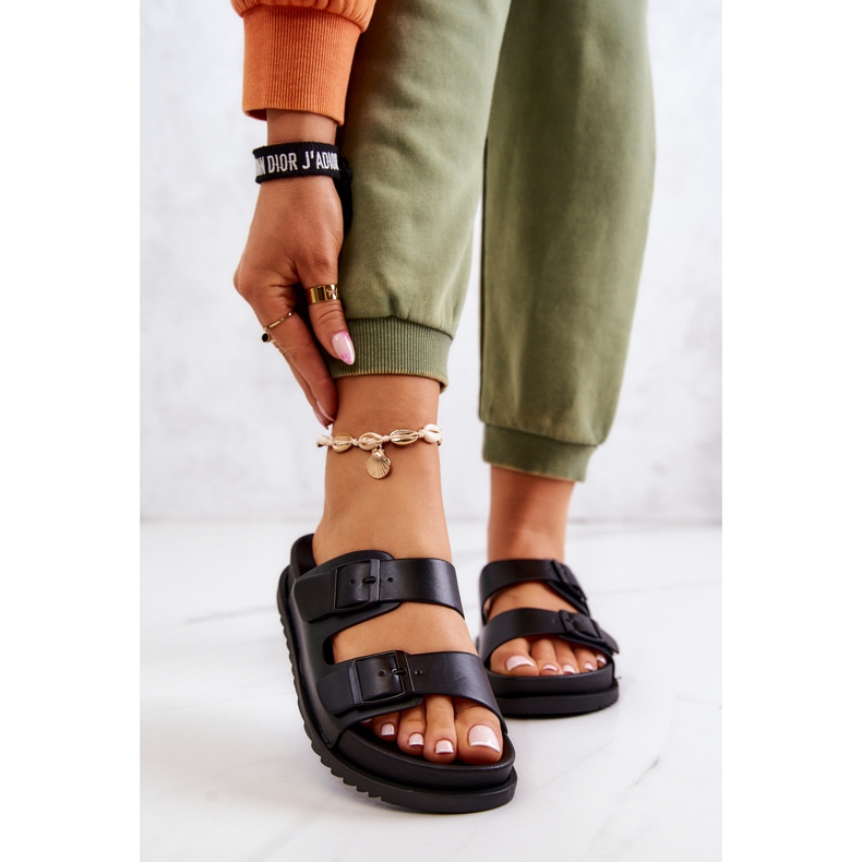 S.Barski Pantoufles en caoutchouc Corina noires avec boucle le noir 1