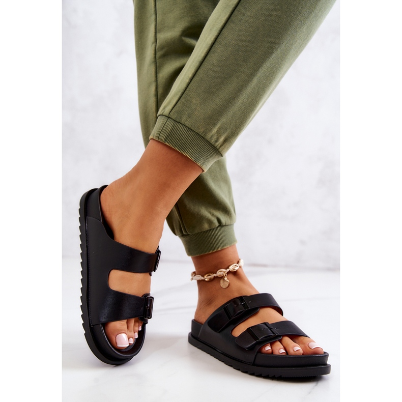 S.Barski Pantoufles en caoutchouc Corina noires avec boucle le noir 2