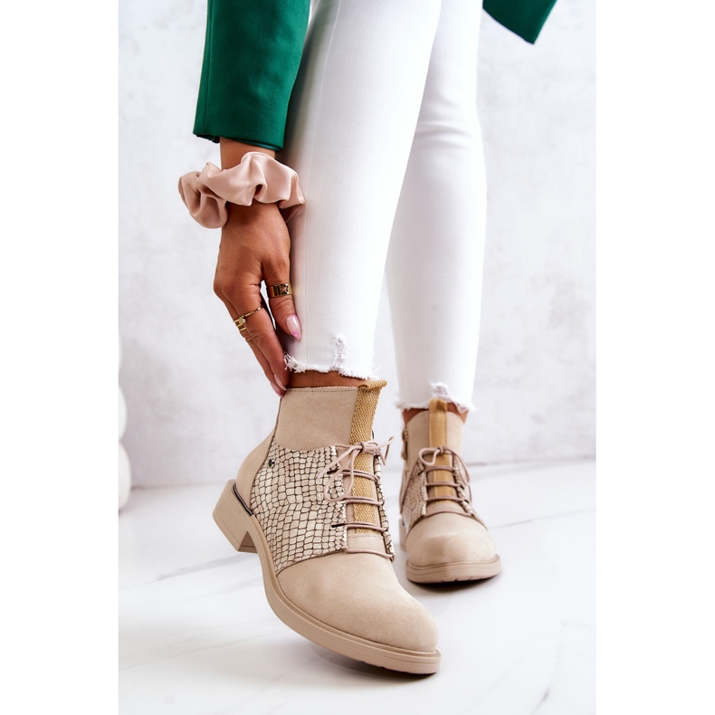 Lemar Bottines en Daim pour Femme avec Motif Serpent Beige Clair Sonroe 1