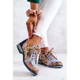 Chaussures en cuir pour femmes avec fleurs Maciejka 5096A-34 Bleu multicolore 2