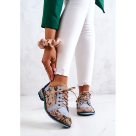 Chaussures en cuir pour femmes avec fleurs Maciejka 5096A-34 Bleu multicolore 1