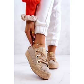 Baskets Tressées Femme Big Star JJ274392 Beige et Or 1