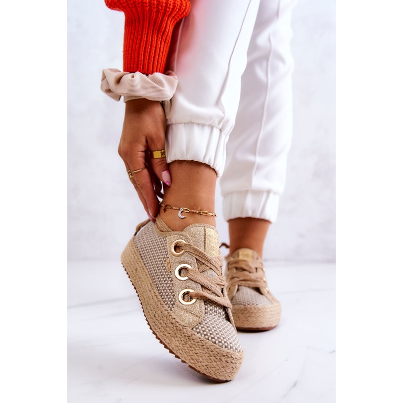 Baskets Tressées Femme Big Star JJ274392 Beige et Or 1