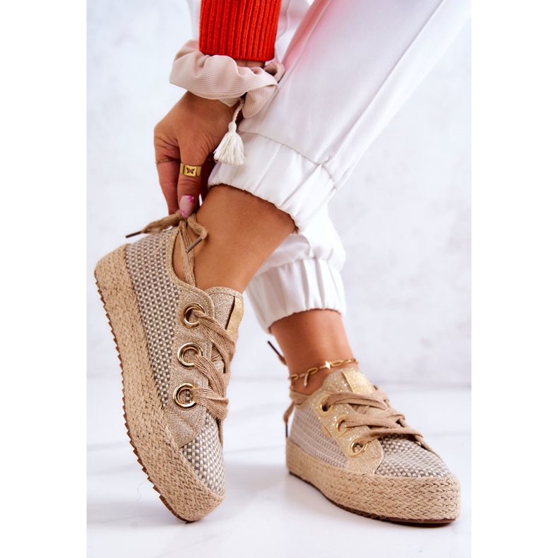 Baskets Tressées Femme Big Star JJ274392 Beige et Or 2