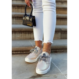 S.Barski Baskets en cuir pour femmes avec métallisé Carrey rose beige 2