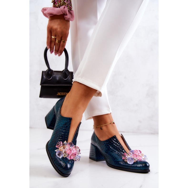 PA2 Richelieus En Cuir Motif Crocodile Avec Décoration Delaver Vert 2