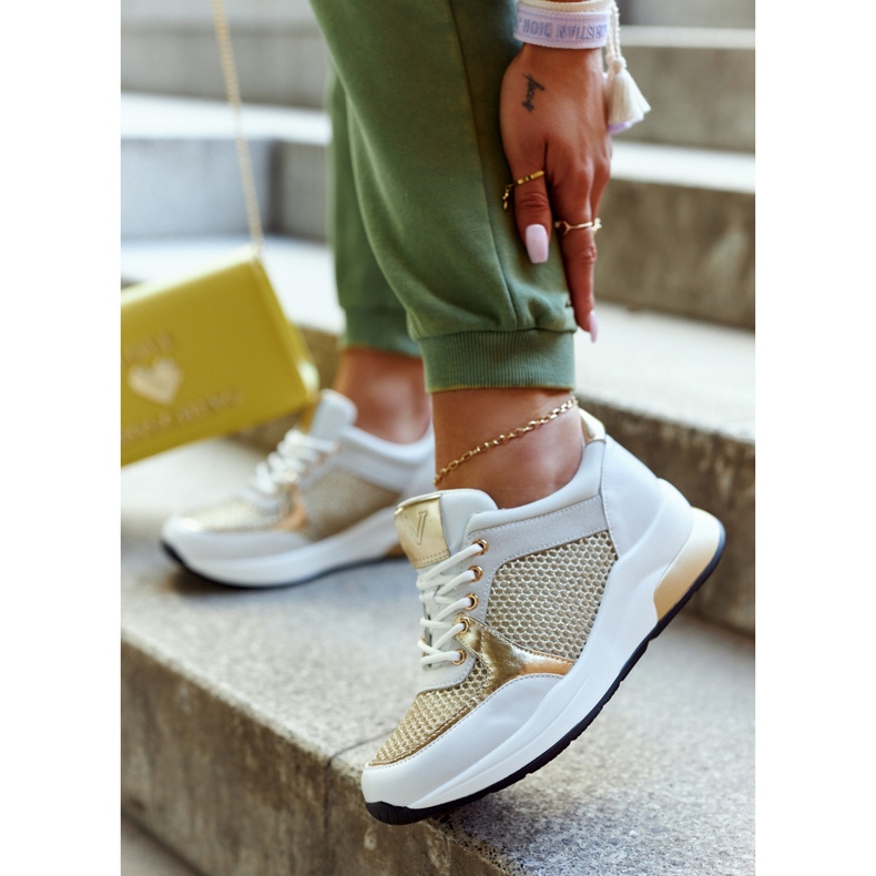 Vinceza Chaussures de sport à la mode Baskets pour femmes Blanc et or Danielle 2